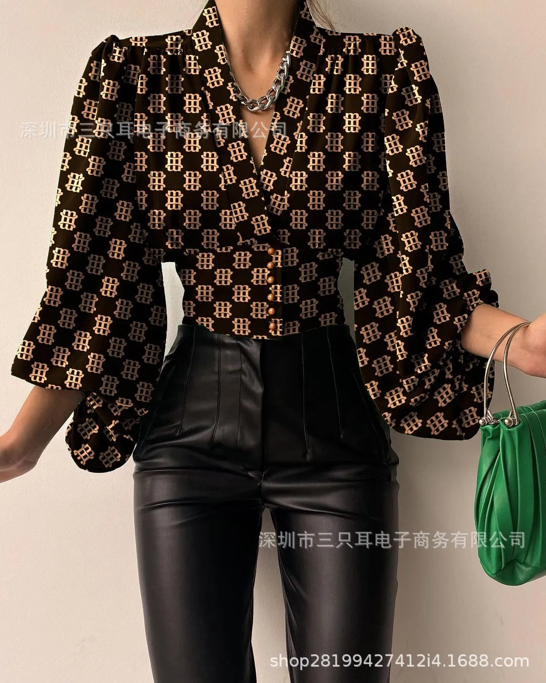 Elegant And Youth Woman Blouses Spring V-neck Lantern Sleeve Slim Fit Women's Shirts Button Long Sleeve Shirts And Blouses 2024