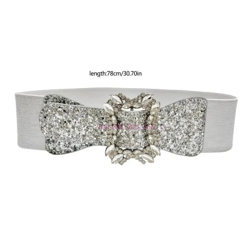 49ME Sparkly Wide Waist Belt Rhinestones Buckle for Hot Girl Glitter Corset Trendy Underbust Waist Chain Belt Disco Party