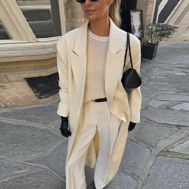 Elegant Women's Woolen Overcoat Lapel Long Sleeve Single Breasted Pocket Warm Long Coat 2025 Autumn Winter Fashion Lady Outwear