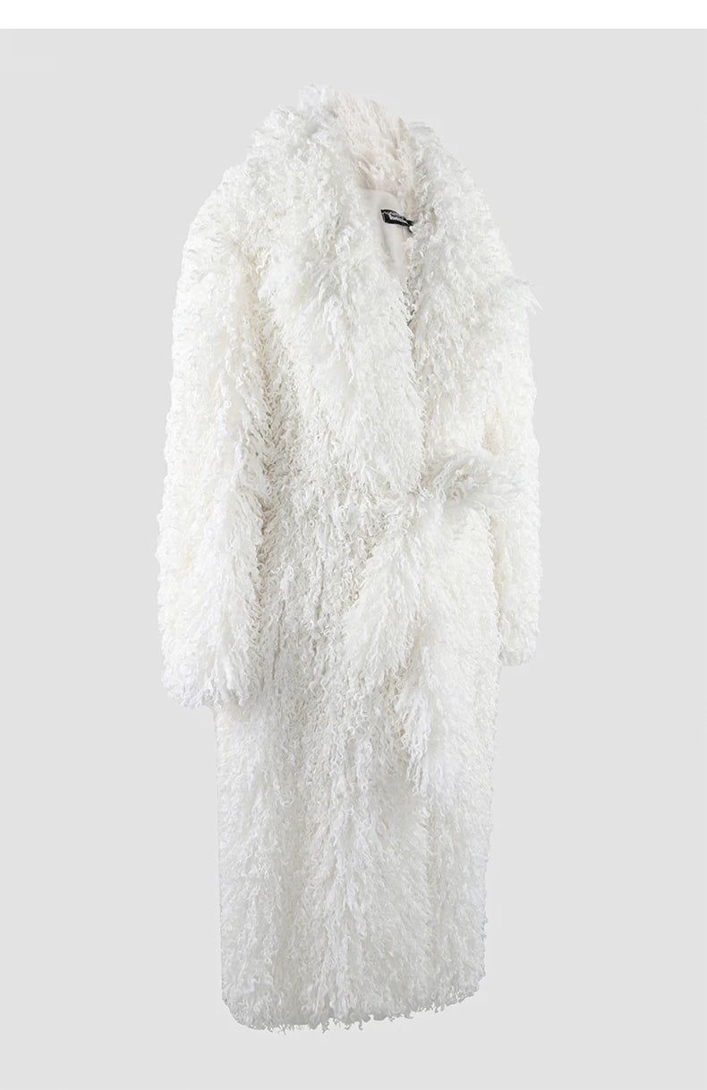 Lautaro Winter Extra Long Soft Thick Warm Fluffy Black Fuzzy Shaggy Hairy Faux Fur Coat Women Sashes Luxury Furry Overcoat 2023
