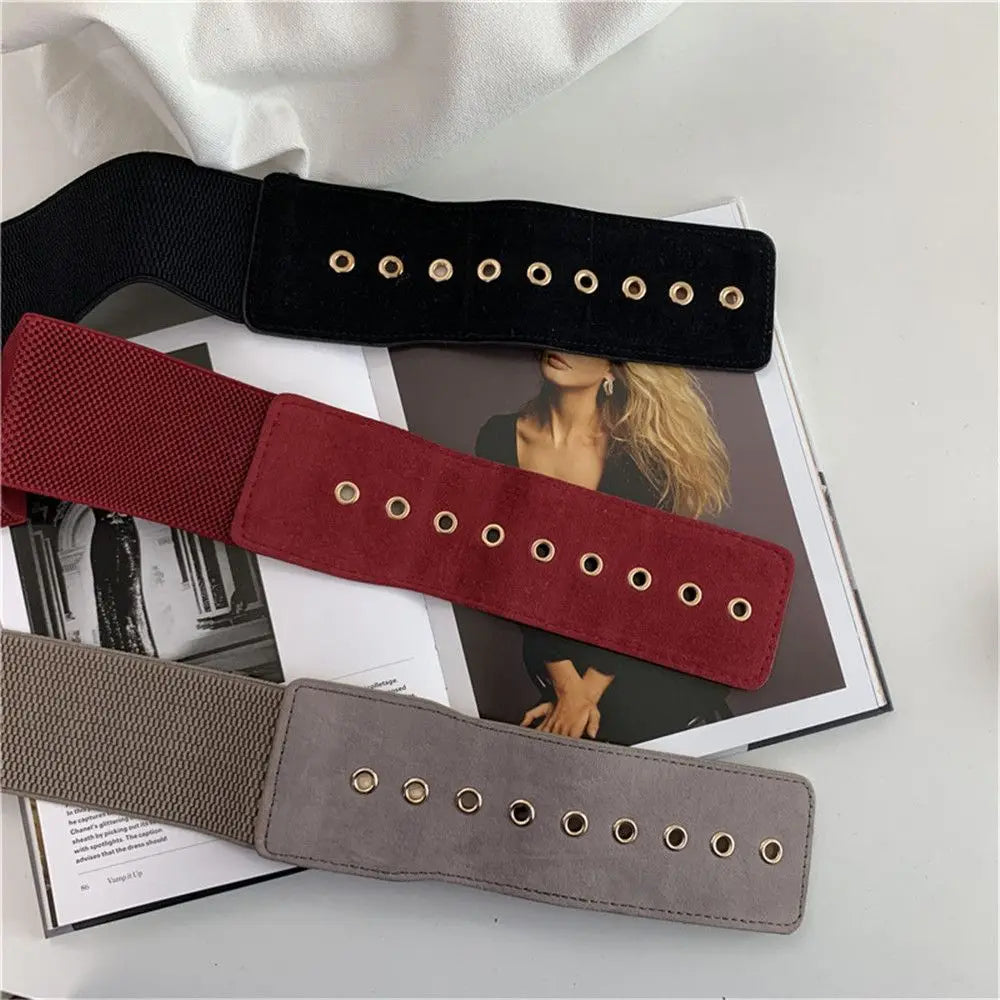 Women Belt Stretch Wide Waist Belts Metal Buckle Leather Strap Female Elastic Dress Coat Sweater Waist Belt Apparel Accessories