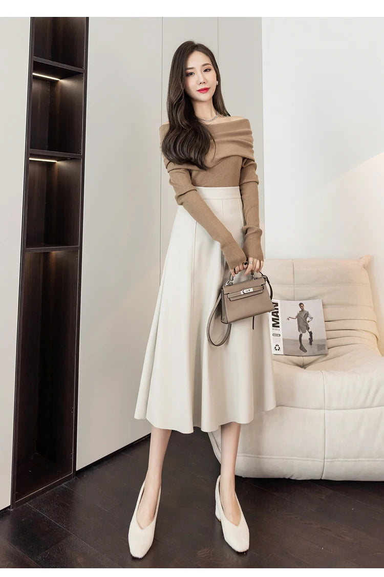 Leather Skirt Women 2025 Autumn Winter New Arrival High Waist PU Skirt Korean Style Maxi A Line Skirt For Women Hot Sale