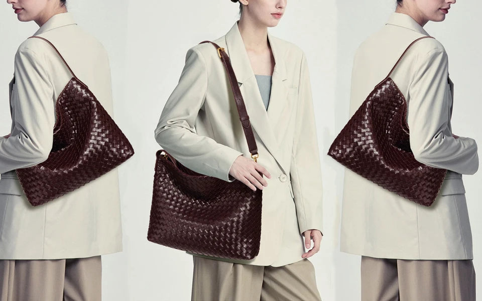 Woven Tote Bag for Women Shoulder Bag Vegan Leather Tote Bag Summer Beach Retro Purse and Handbag with Adjustable Strap