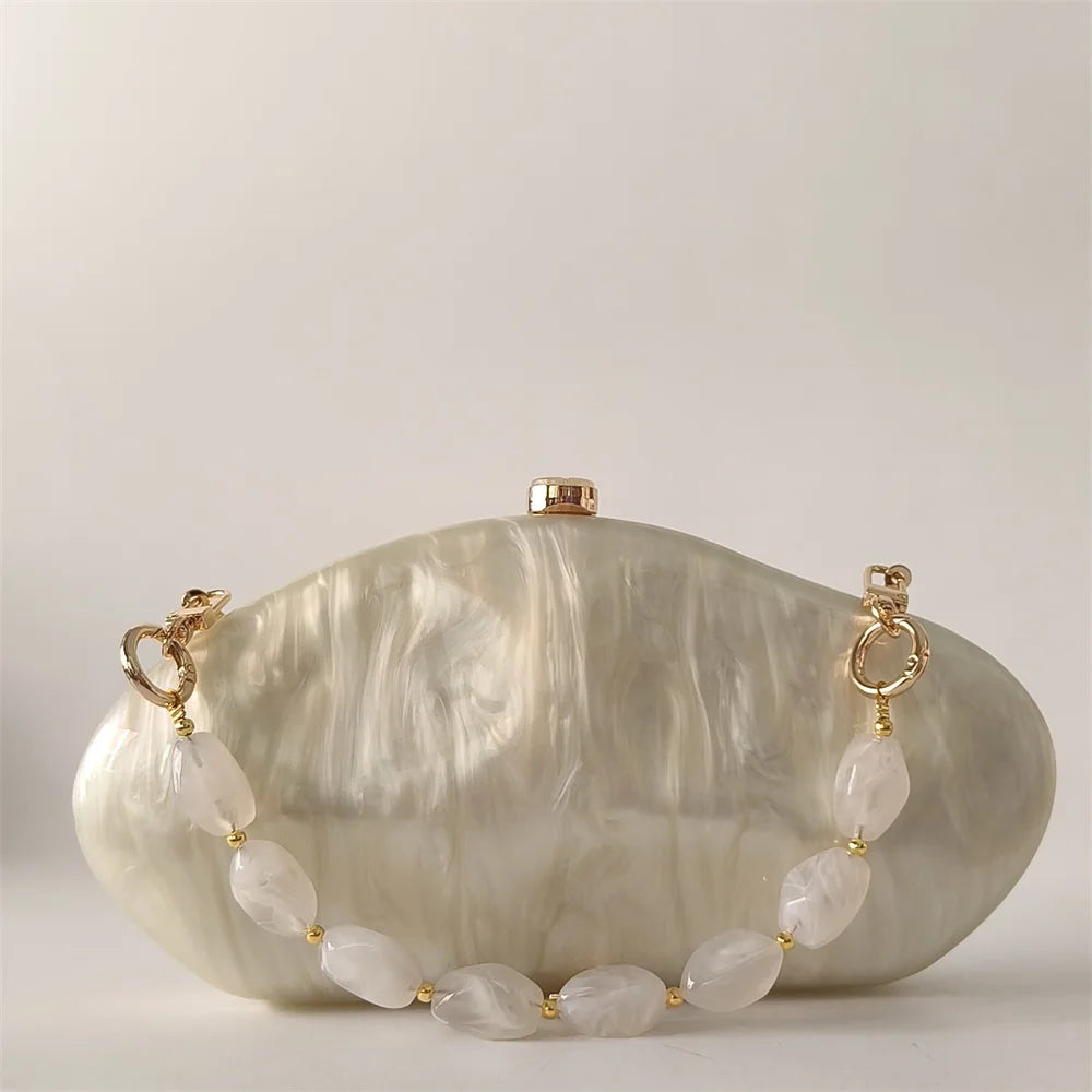 Luxury Elegant Evening Bags Beige Ivory Handmade Shell Purse European American Fashion Shoulder Bags Box Acrylic Lady  Handbags