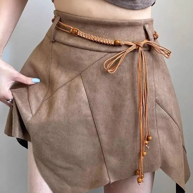 Belts For Women Knot Waistband Summer Boho Shell Bead Dress Jeans Belt Female Beach Accessory Beige Wax Cord