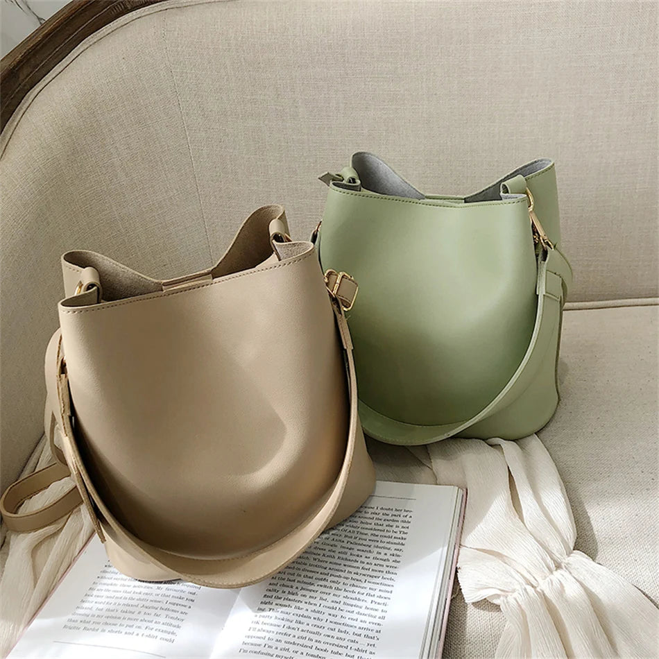 2piece/set Fashion Design Pu Leather Shoulder Crossbody Bag Casual Lady Tote Female Large Capacity Bucket purses and handbags