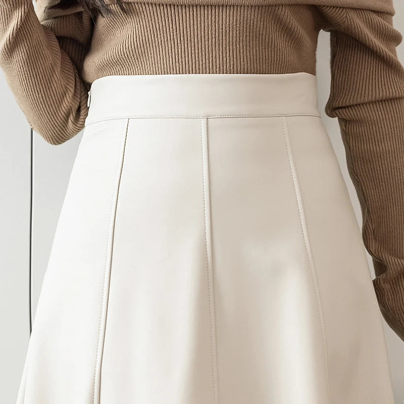 Leather Skirt Women 2025 Autumn Winter New Arrival High Waist PU Skirt Korean Style Maxi A Line Skirt For Women Hot Sale