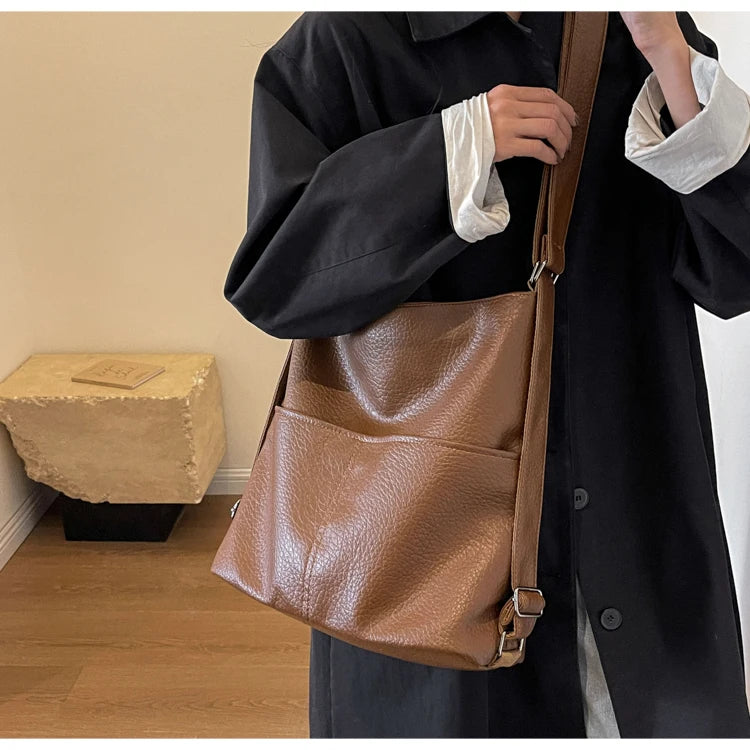 Versatile Student PU Backpack Women New Large Capacity Commute Travel Shoulder Crossbody Bags Fashion All-matched Tote Bag