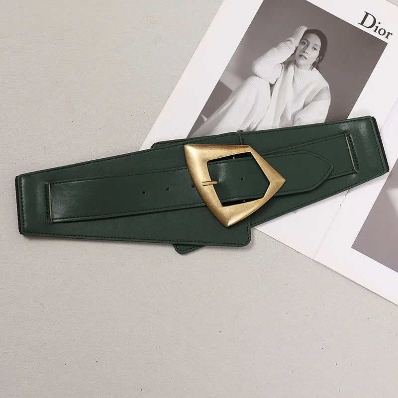 2025 New Fashion PU Elastic force Leather Women Wide Corset Belt Luxury Design Metal Buckle Waist Belt Dress Belt Accessories