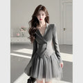 2025 spring super beautiful unique beautiful high-end temperament small fragrance style gray top mesh skirt Two-piece set