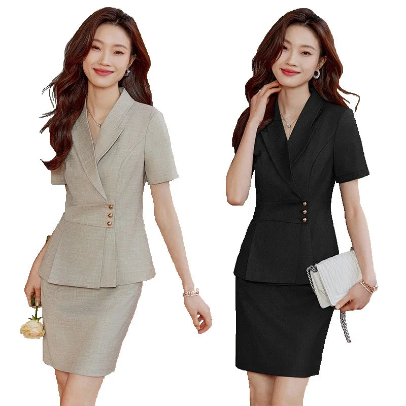 High End Office Ladies Formal Skirts Suits Women Summer 2024 New Korean Fashion Solid Long Sleeve Blazer Trousers 2 Piece Set