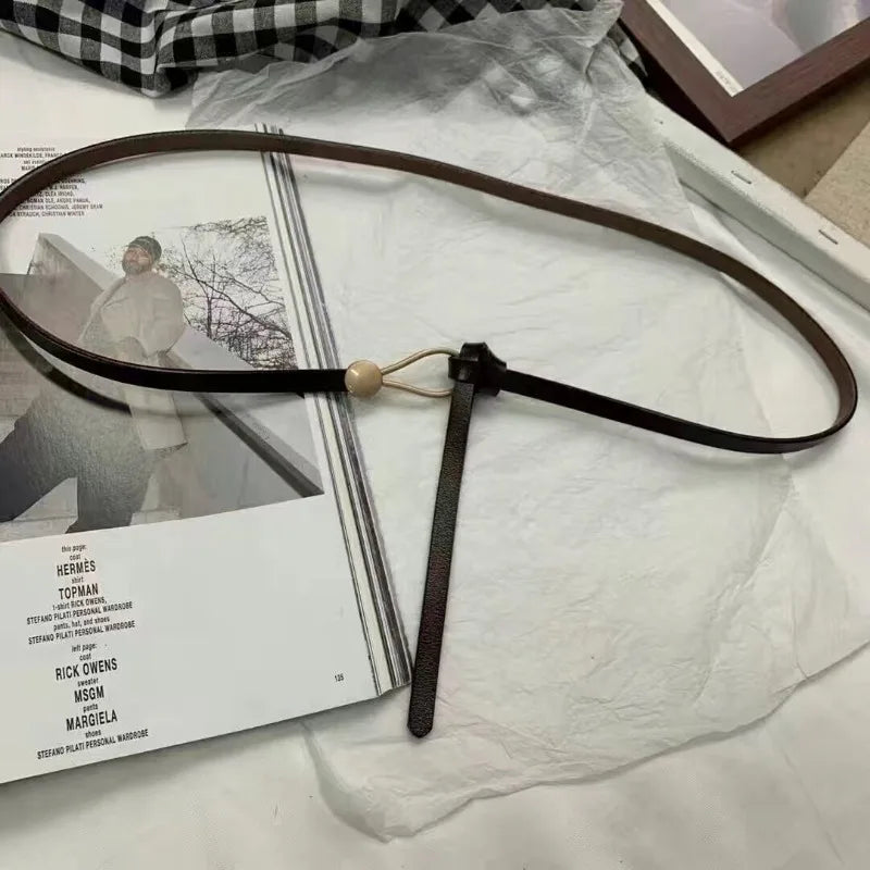 Women Belts Thin Golden Buckle PU Leather Strap For Dress Trousers Casual Black Ladies Female Designer Waistband