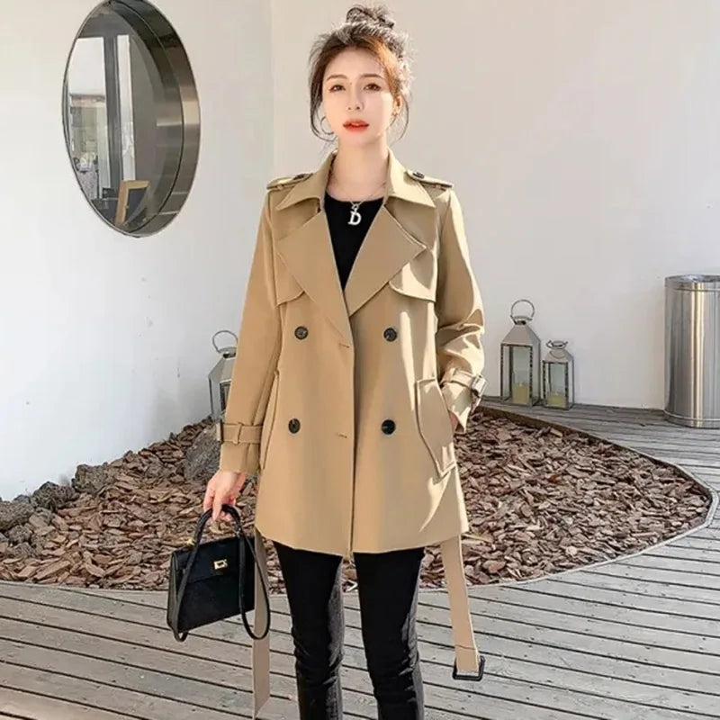2024 Women Medium Long Styles Windbreaker Coat Autumn Female Loose Fit Lace Up Trench Jacket Korean Ladies Fashion Lined Outwear