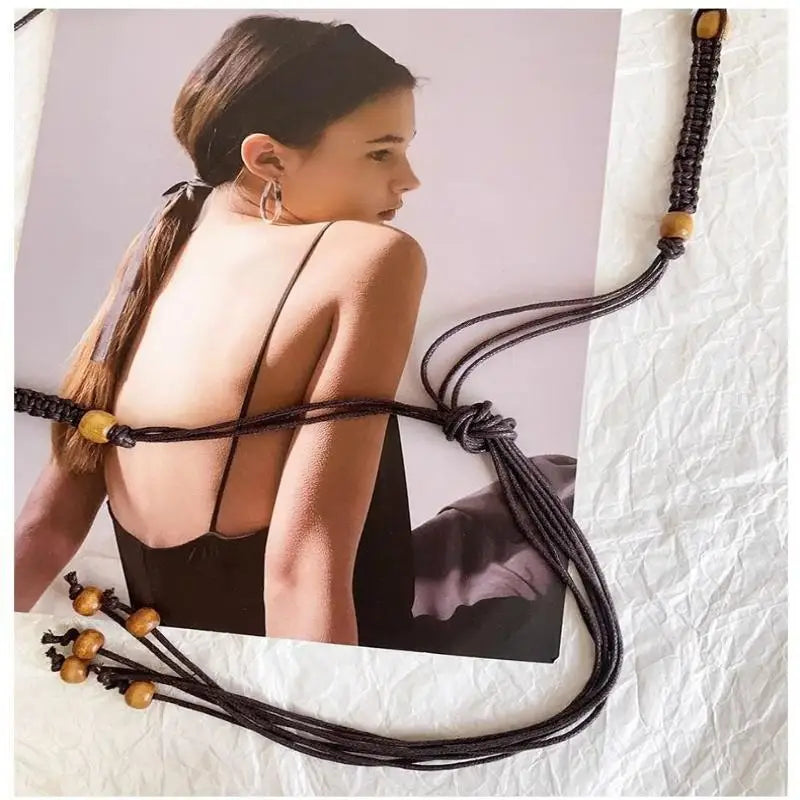 Belts For Women Knot Waistband Summer Boho Shell Bead Dress Jeans Belt Female Beach Accessory Beige Wax Cord