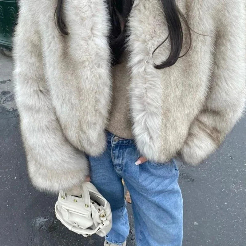 Street Fashion Short Faux Fur Jacket Women 2024 Winter Hot Cool Girls Fluffy Short Fur Jacket