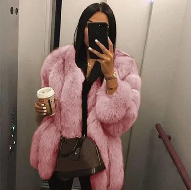 Autumn Winter Faux Fur Jackets for Women Long Sleeve Coat Short Warm Outerwear Clause Jacket Elegant Streetwear Thick Coats
