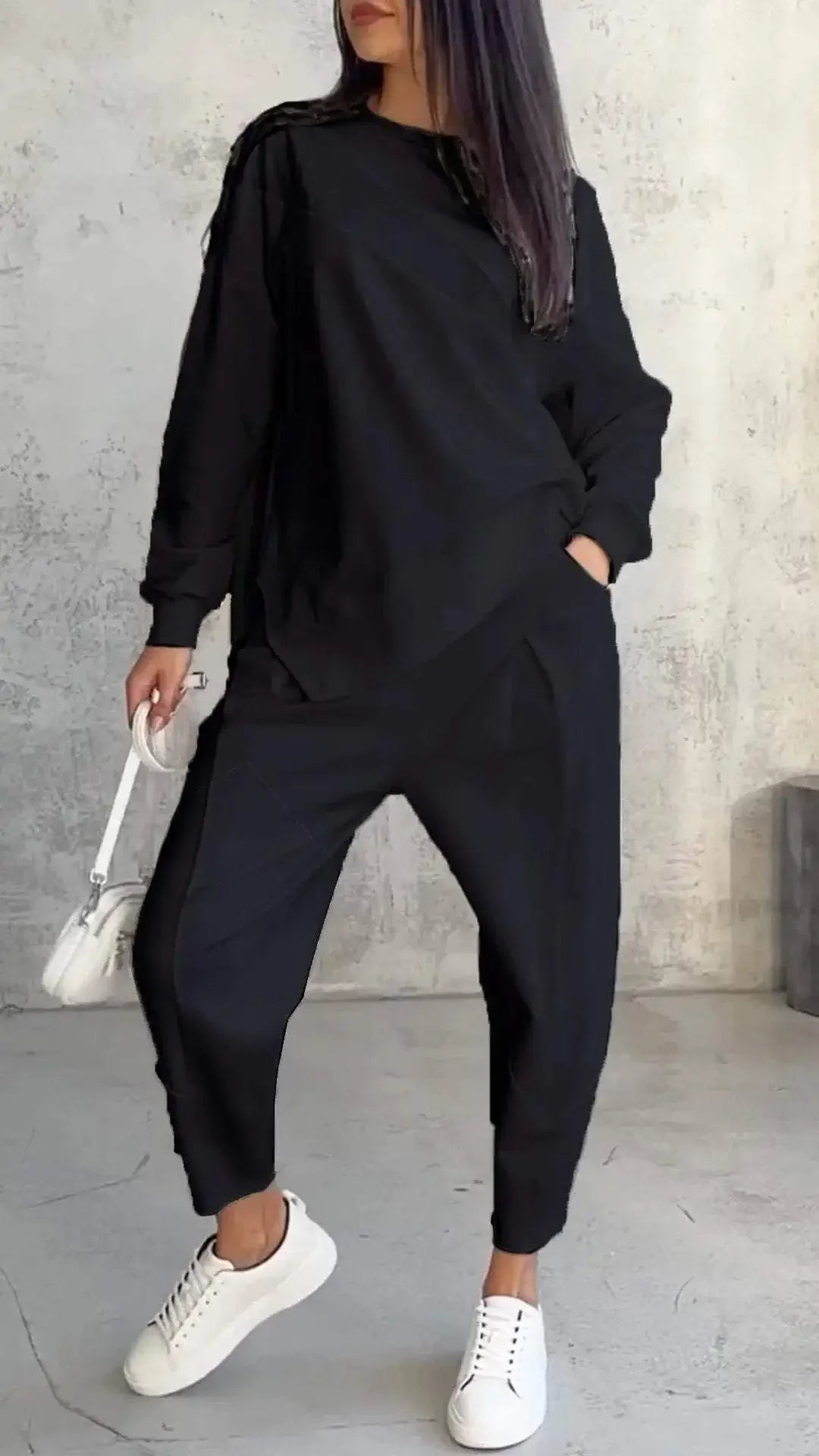 Women Casual 2 Piece Sets Solid Irregular Sweatwear Tops Jogger Pants Suit Women Sport Two Piece Outfit