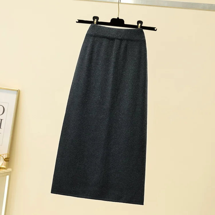 2025 Black Knitting Skirt Woman High Waist Elegant Long Skirts For Women Fashion Autumn Winter Skirt Office Women's Skirts