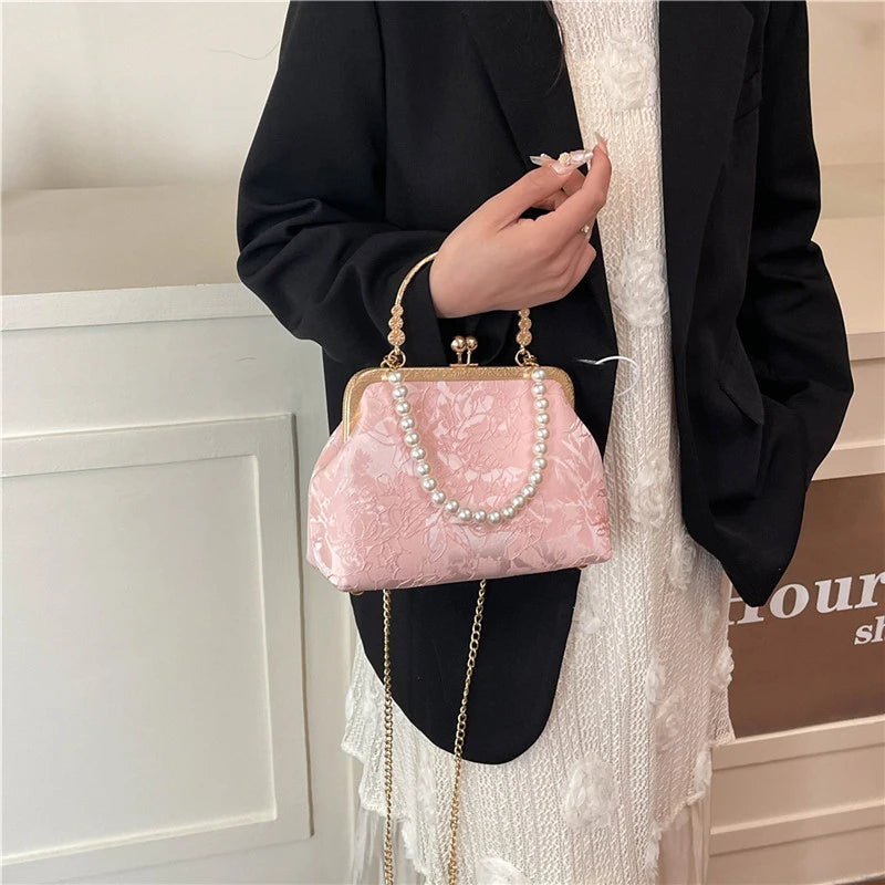 Vintage Classic Lace Bag pearl Evening Bags Wedding Shell Lock Bags Women Shoulder Crossbody Bag Chain Women's Handbags Purses