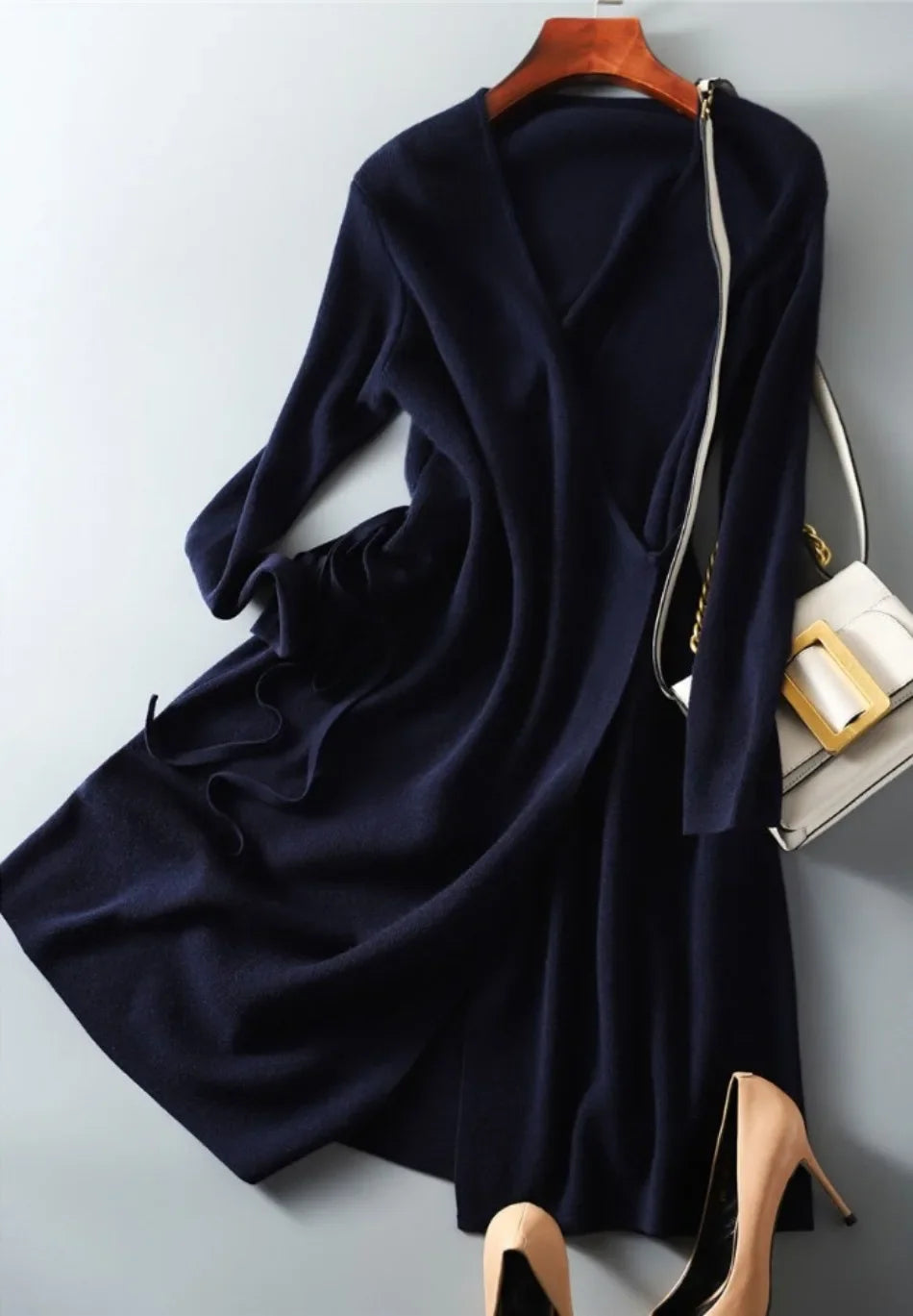 Autumn Winter Sweater Womens Dresses V-neck Wrap Up Dress for Women Woman Clothing Korean Version Loose Elegant Knitted Skirt