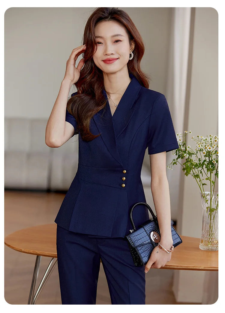 High End Office Ladies Formal Skirts Suits Women Summer 2024 New Korean Fashion Solid Long Sleeve Blazer Trousers 2 Piece Set