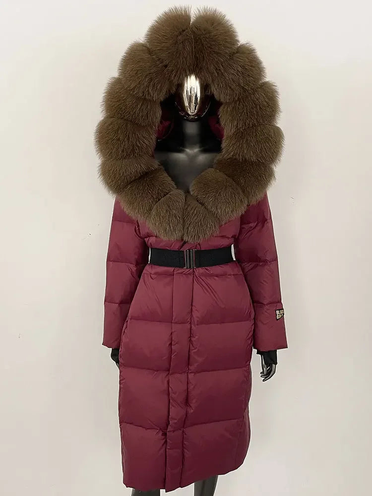 OFTBUY Winter Women Coat Real Fox Fur Collar Hooded Jacket Thick Warm Autumn Hat Detachable X-long White Duck Down Overwears