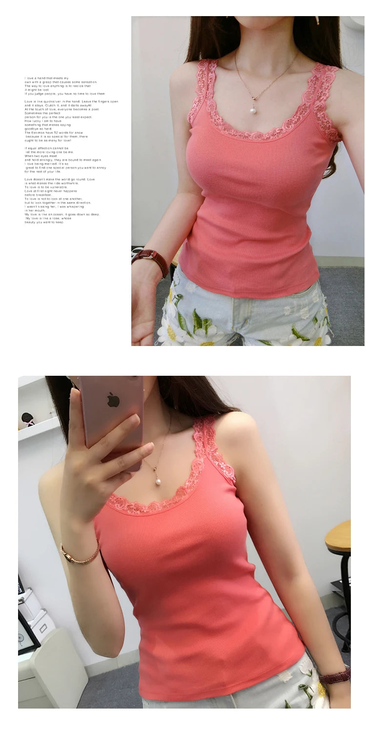 2025 Summer Top Women Sleeveless Lace Tank Top Sexy Women's T-shirt Vest Tank Tops Female Vest Tops White Black Underwear Women