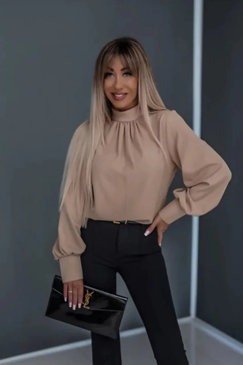 Womens Blouses Fashion 2024 Smocked Long Sleeve O-Neck Casual Chiffon Shirts Tops Casual Loose Blouses T Shirts