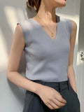 Summer Women Knitted Tank Tops Women Thin Tops Basic Casual Tank Tops V-neck Tees Sleeveless Tops For Women