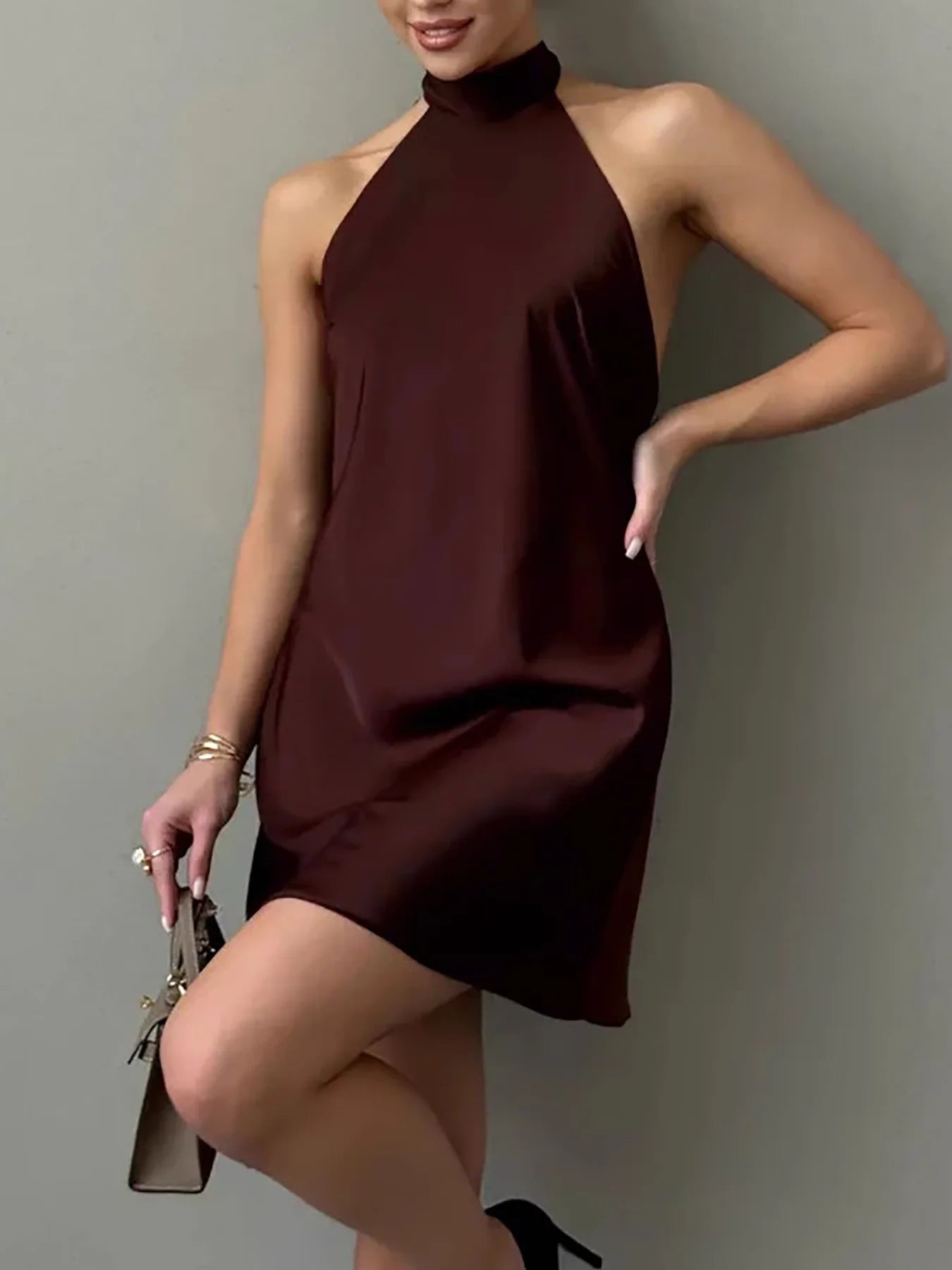 2025 Gown Goth Slim Women Club Dresses  New Retro Dark Elegant Solid Sleeveless Sexy Rave Backless Halter Partywear