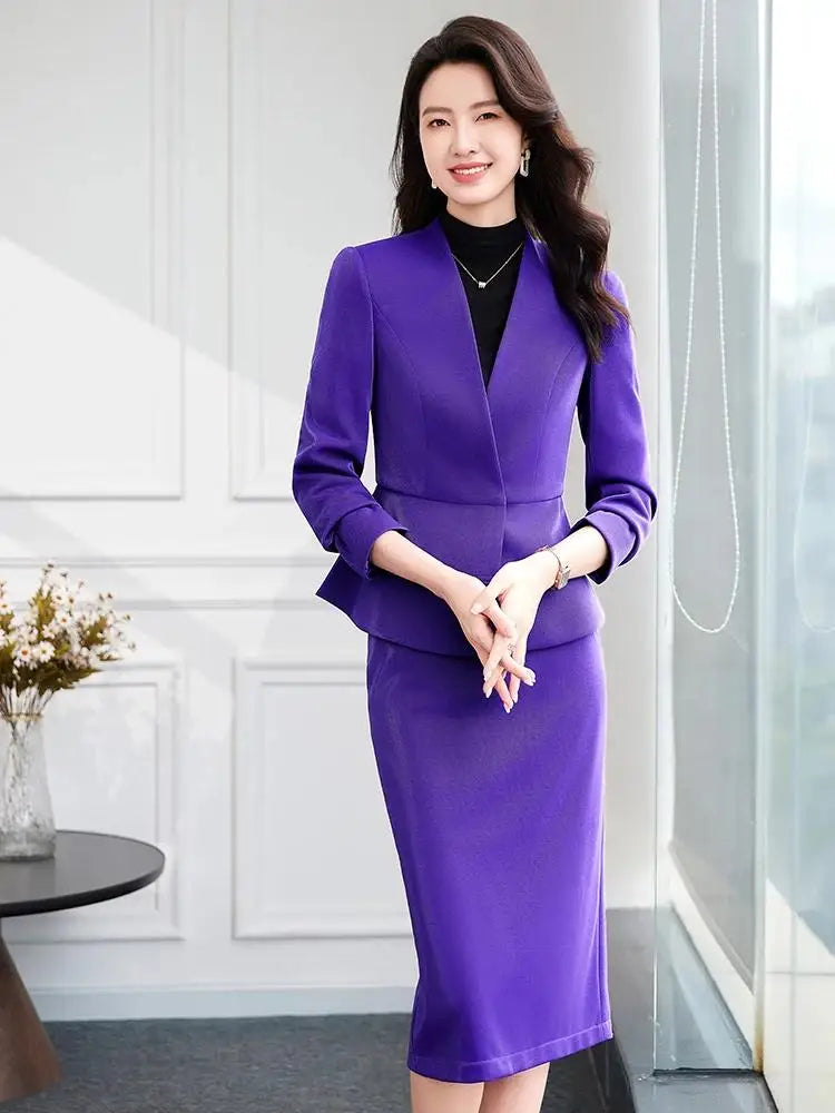 2025 New All Season Skirt Suits Women New Fashion Temperament V Neck Professional Blazer And High Waist Skirt Two Piece Set