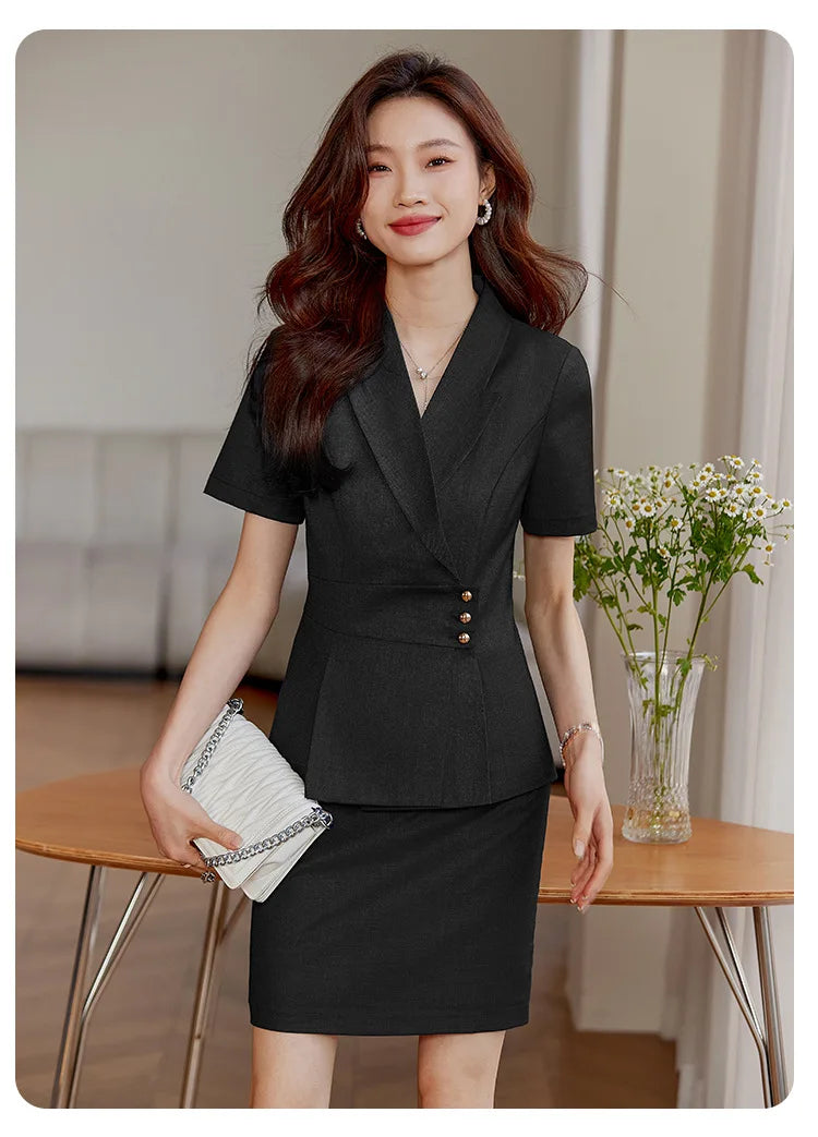 High End Office Ladies Formal Skirts Suits Women Summer 2024 New Korean Fashion Solid Long Sleeve Blazer Trousers 2 Piece Set