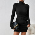 Women Dresses Elegant Party Autumn Winter New Turtleneck Long Sleeves Sexy Sheath Mini Dresses Bodycon Club Knitted Dress