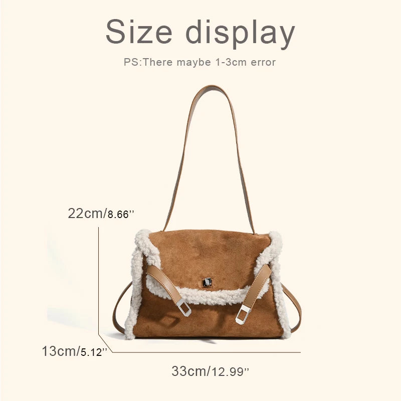 Faux Suede Bags For Women Luxury Designer Handbag Purses 2025 New In Imitation Lamb Wool Trim Lock Belt Buckle Underarm Shoulder