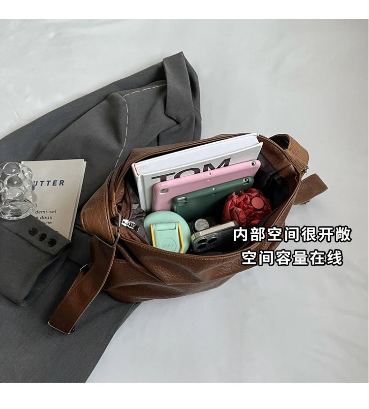 Versatile Student PU Backpack Women New Large Capacity Commute Travel Shoulder Crossbody Bags Fashion All-matched Tote Bag