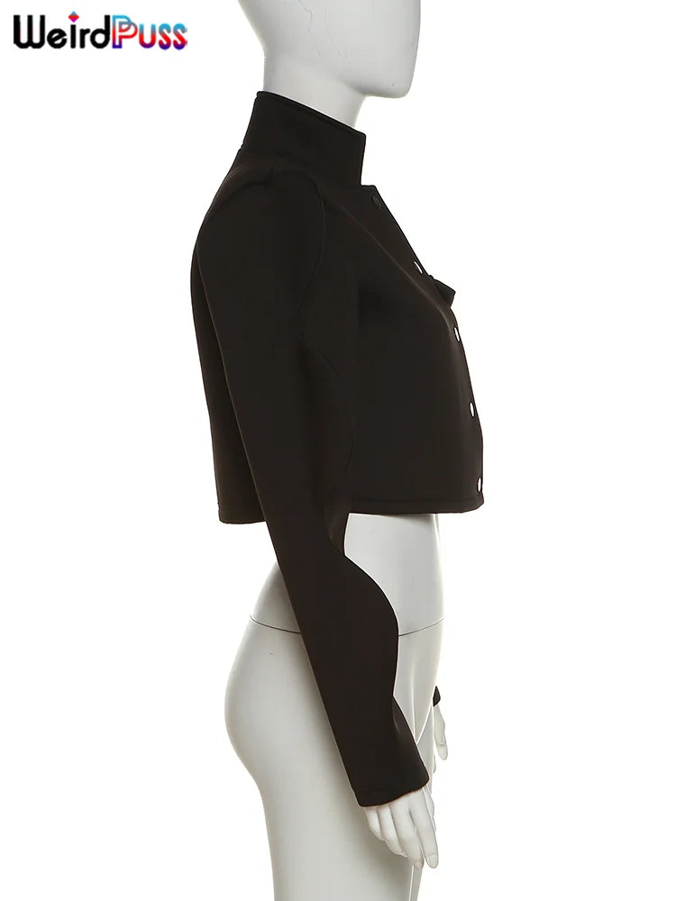 Weird Puss Special Sleeve Jacket Women Solid Single-Breasted Y2K Fashionable Autumn Warmth Wild Street Causal Short Outwear Coat