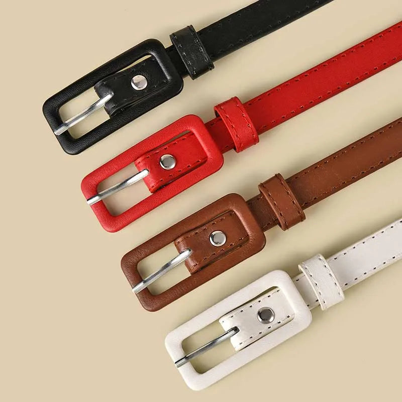 1 PC Fashion Black White Red Women Belts Thin Waistband Pin Buckle Adjustable Belt Summer Dress Jeans Strap Pu Belts