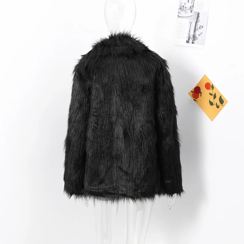 Women Plush Faux Fur Coat Female Casual Turn Down Collar Long Sleeve Warm Overcoat 2024 Winter New Fashion Cardigan Tops Lady