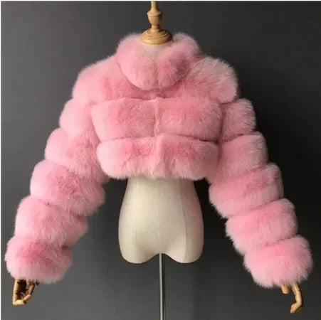 S-8XL Winter Warm Loose Fluffy Plush Jacket Women Striped Faux Fur Soft Velvet Coat Ladies Long Sleeves Thick Short Overcoat