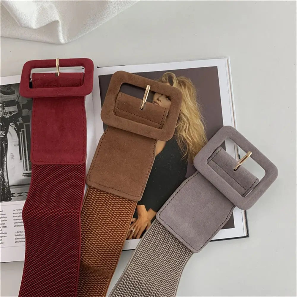 Women Belt Stretch Wide Waist Belts Metal Buckle Leather Strap Female Elastic Dress Coat Sweater Waist Belt Apparel Accessories