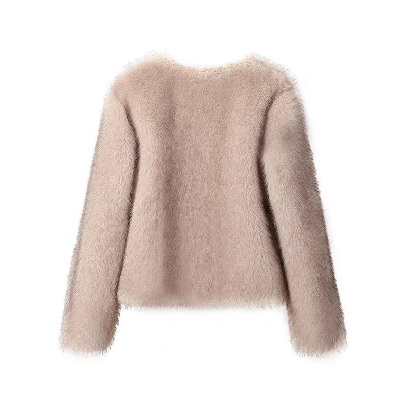 Street Fashion Short Faux Fur Jacket Women 2024 Winter Hot Cool Girls Fluffy Short Fur Jacket