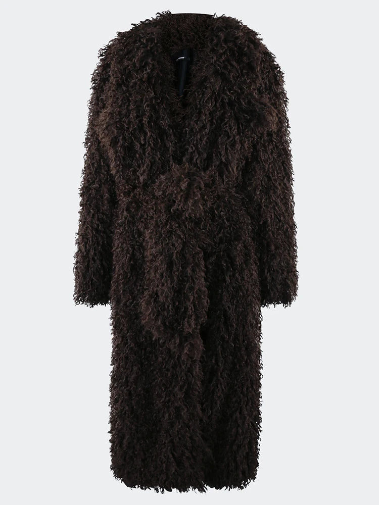 Lautaro Winter Extra Long Soft Thick Warm Fluffy Black Fuzzy Shaggy Hairy Faux Fur Coat Women Sashes Luxury Furry Overcoat 2023