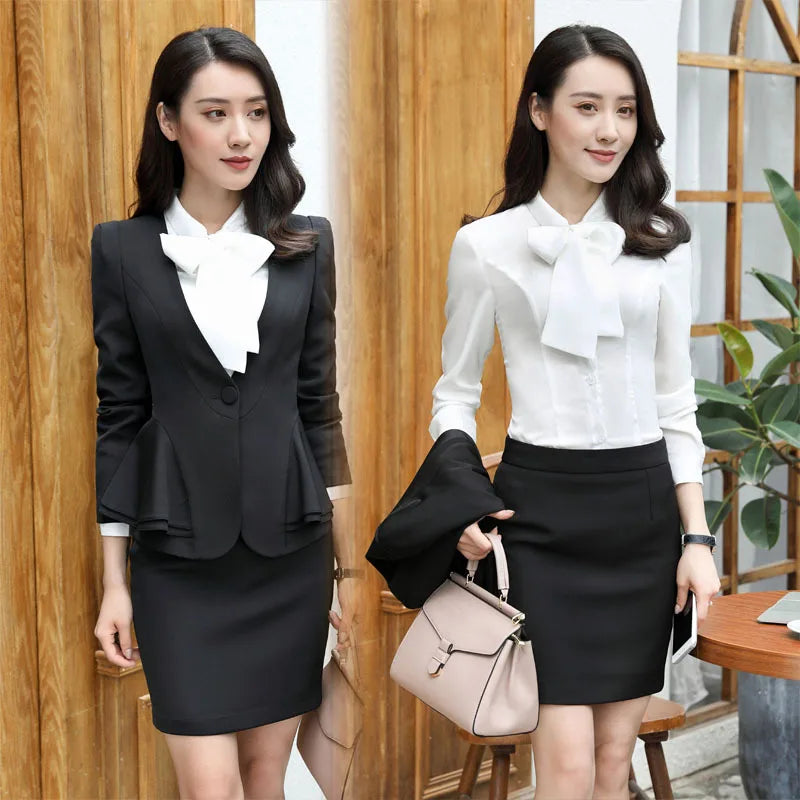 Slim 2 Piece Blazer and Skirt 2024 Spring Autumn New Fashion Office Ladies Ruffle Hem Single Button Blazers Solid Skirt Suits