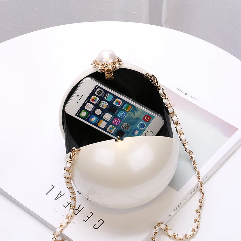 2025 Fashion Design Pearl Ball Party Evening Bags Woman Handbags Global Spherical Acrylic Hard Case Shoulder Small Crossbody Bag