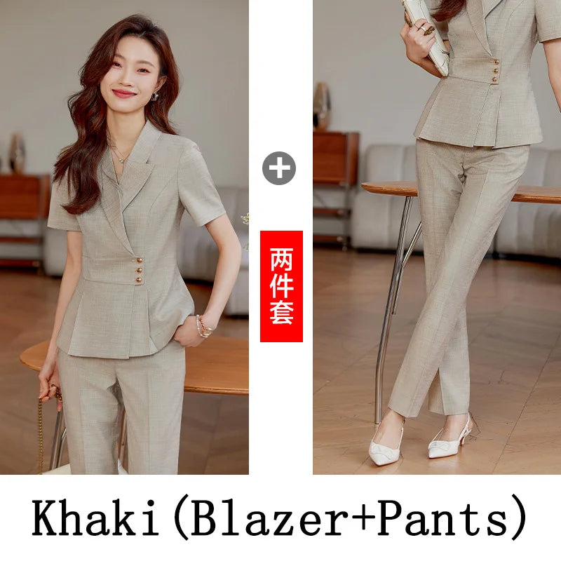 High End Office Ladies Formal Skirts Suits Women Summer 2024 New Korean Fashion Solid Long Sleeve Blazer Trousers 2 Piece Set