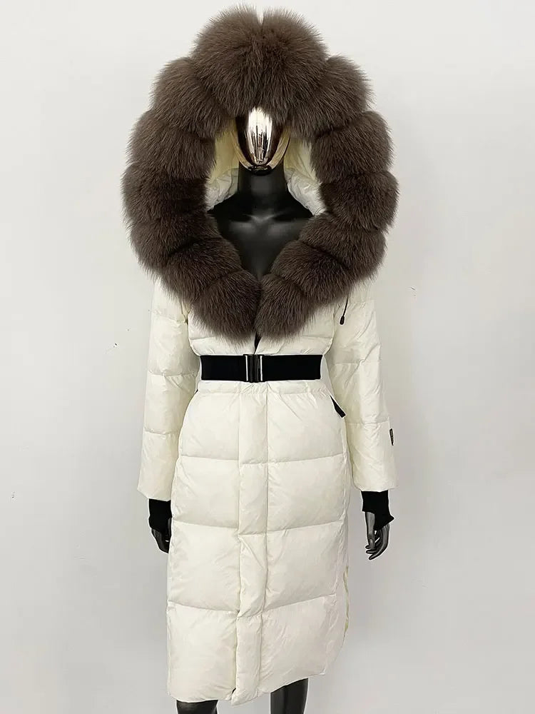 OFTBUY Winter Women Coat Real Fox Fur Collar Hooded Jacket Thick Warm Autumn Hat Detachable X-long White Duck Down Overwears