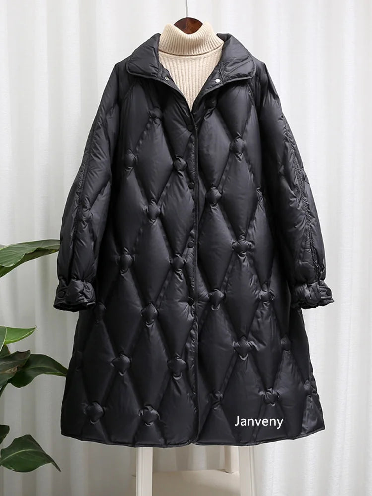 Janveny Ultra Light Women's Long Puffer Jacket Female Feather Parkas Lightweight Slim 90% Duck Down Coat With Belt Waterproof