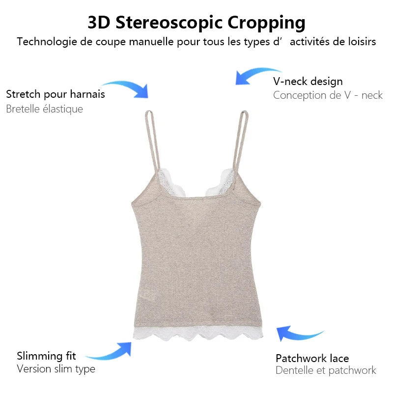 Women's Lace-Trim Cami Top, 3 Colors Available, V-Neck, Thin Straps, Sleeveless Casual Basic Tank