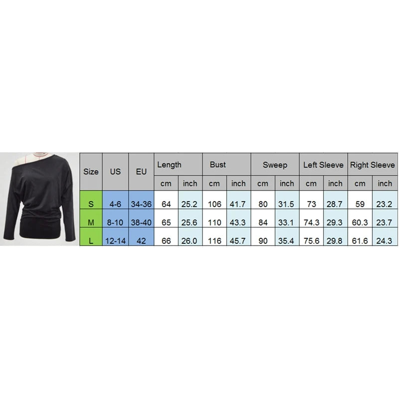 Women Loose Fit T-shirt Long Sleeve Skew Neck Solid Ladies Fall Pullovers Tops Fashion Streetwear for Casual Daily Female Tees