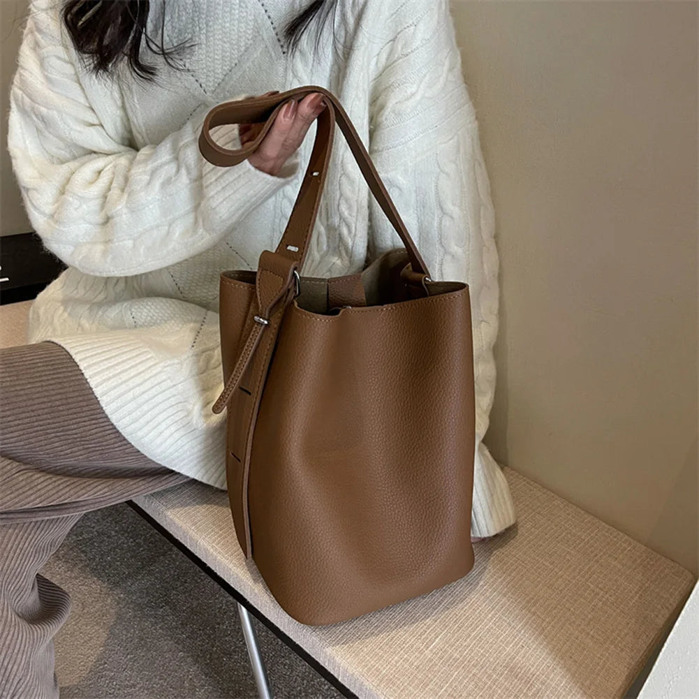 2Pcs/Set Classic Bucket Bag PU Leather Women's Handbag Designer Bag Luxury Grocery Bag Female Shoulder MessengerBag Purse Bolsas